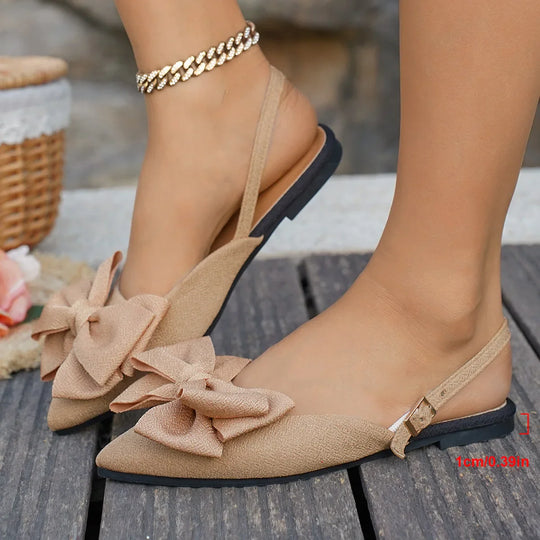 Damskie Płaskie Sandały Elise Slingback | Zamknięty Szpiczasty Nosek | Kokarda | Eleganckie Buty na Wiosnę i Lato