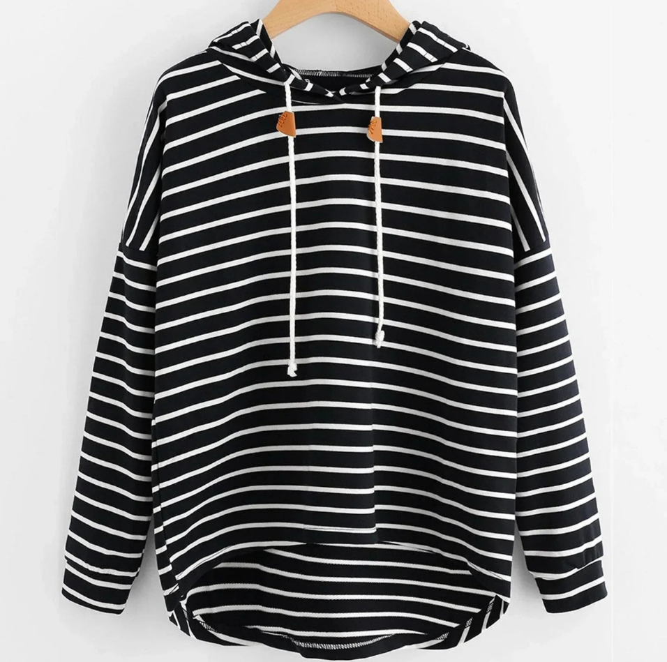 Kobieta | Pasiasta Hoodie | Regulowany Kaptur | Wygodny Styl Casual | Wszechstronna