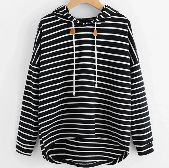 Kobieta | Pasiasta Hoodie | Regulowany Kaptur | Wygodny Styl Casual | Wszechstronna