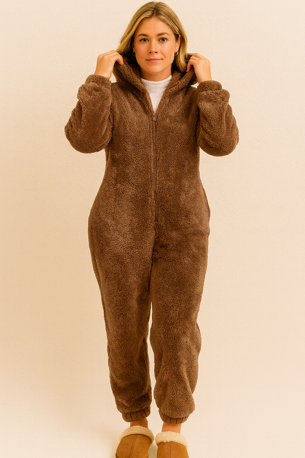 Damski | Onesie Loungewear | Fleece/Sherpa | Uszka Misia | Luźny Krój | Komfortowy