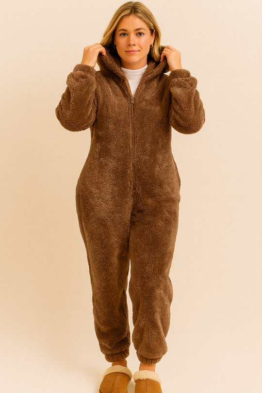 Damski | Onesie Loungewear | Fleece/Sherpa | Uszka Misia | Luźny Krój | Komfortowy