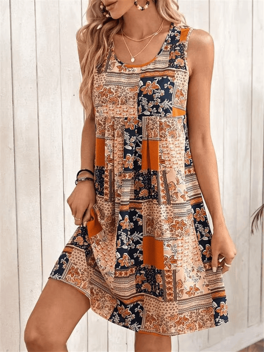Sukienka mini | wzór patchwork, fason empire