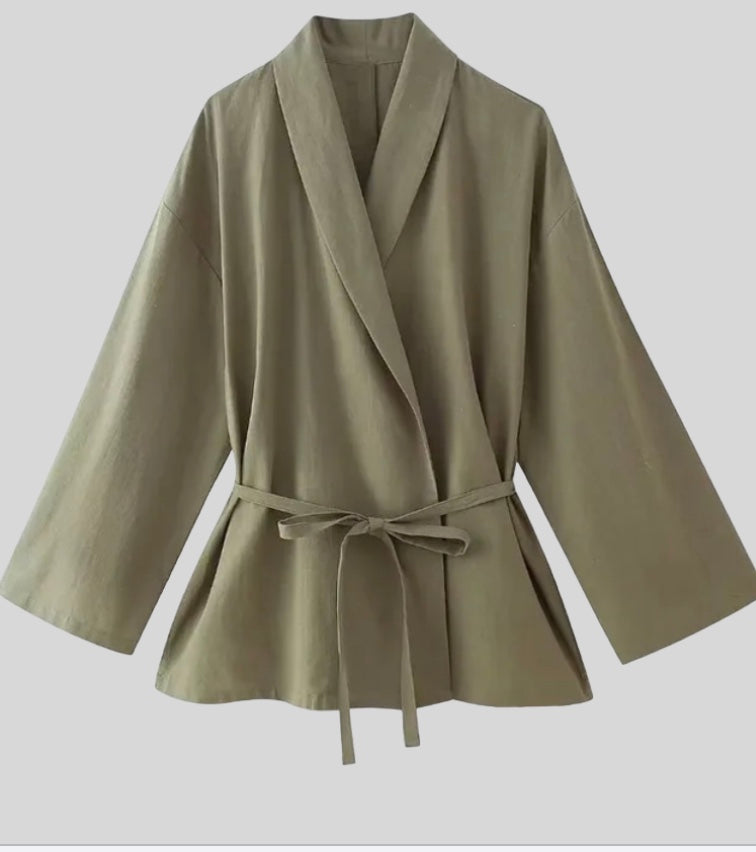 Myrle | Dwuczęściowy zestaw kimono | Top kopertowy | Szerokie spodnie | Relaxed fit | Letni