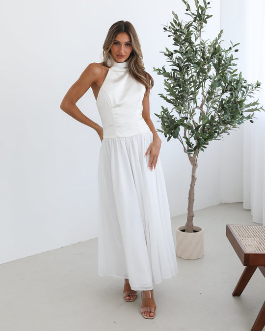 Kobieta | Sukienka Maxi | Dekolt na Szyję | Zwiewna Spódnica | Elegancki Krój