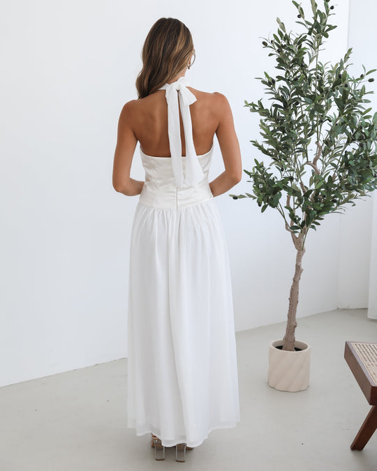 Kobieta | Sukienka Maxi | Dekolt na Szyję | Zwiewna Spódnica | Elegancki Krój