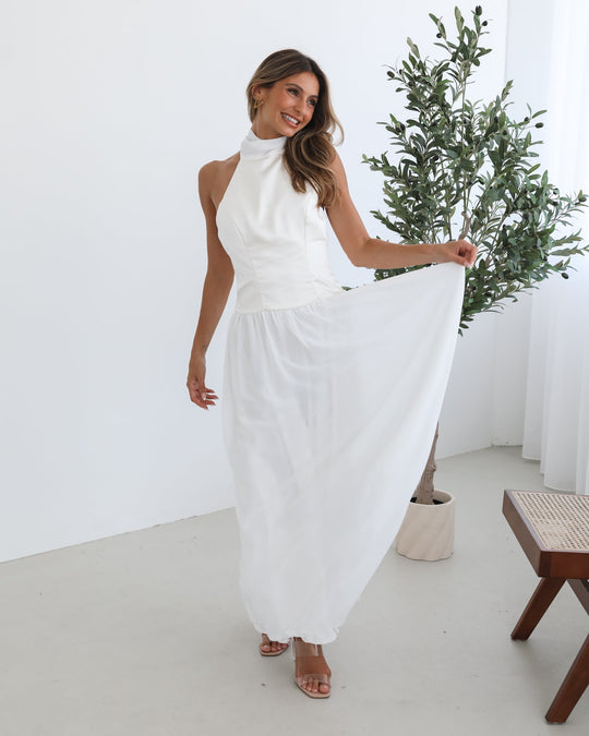 Kobieta | Sukienka Maxi | Dekolt na Szyję | Zwiewna Spódnica | Elegancki Krój