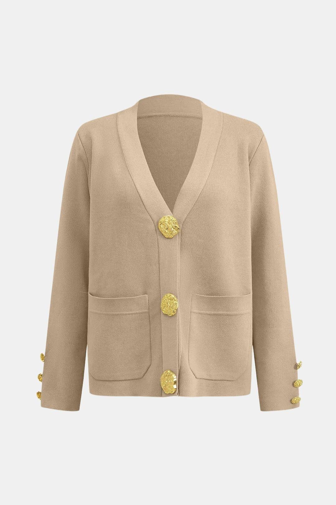 Giorgia | Sweter i Spodnie o Szerokich Nogawkach | Miękka Dzianina, Złote Guziki, Luźny Look
