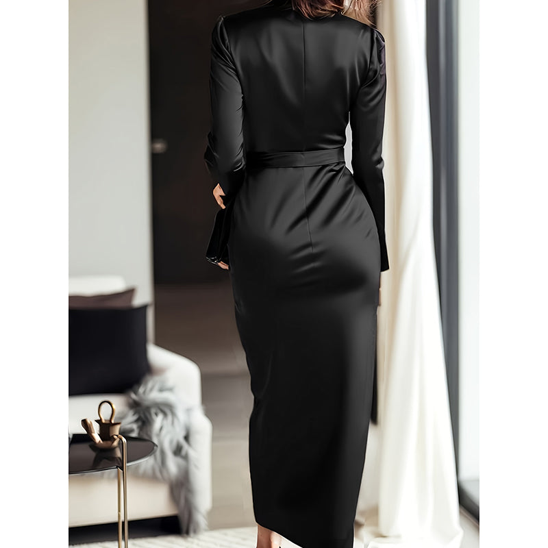 Giulia Fontane | Satynowa Sukienka Bodycon z Paskiem w Burgundowym Czerwonym