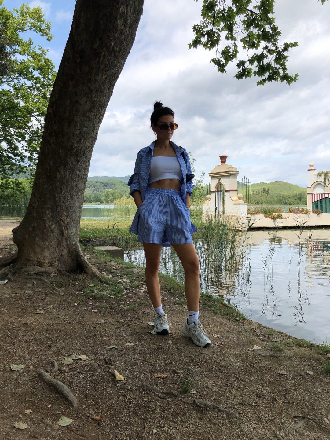 Roxana | Komplet Dwu-częściowy | Paski | Loungewear | Top z Guzikami | Szorty | Damski