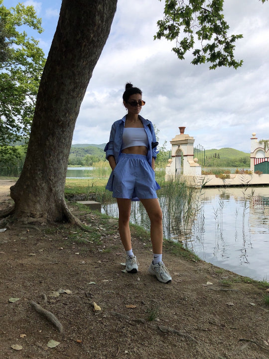 Roxana | Komplet Dwu-częściowy | Paski | Loungewear | Top z Guzikami | Szorty | Damski