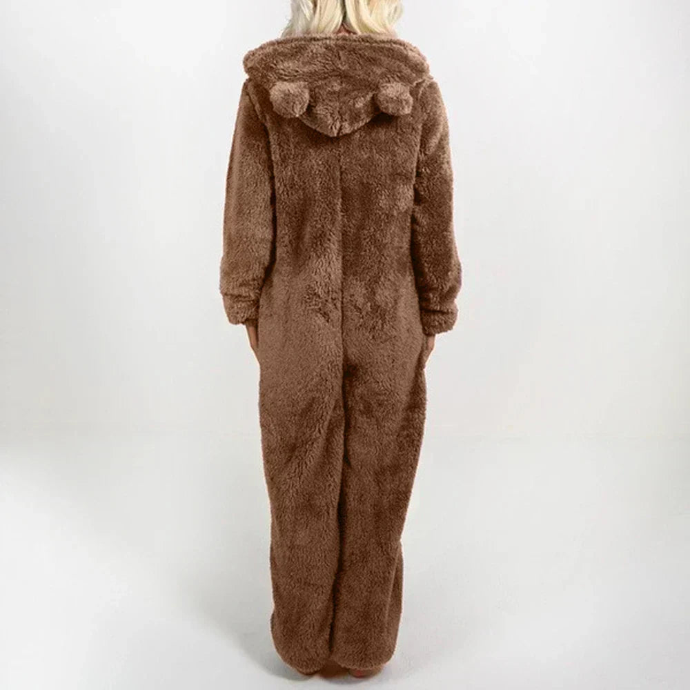 Damski | Onesie Loungewear | Fleece/Sherpa | Uszka Misia | Luźny Krój | Komfortowy