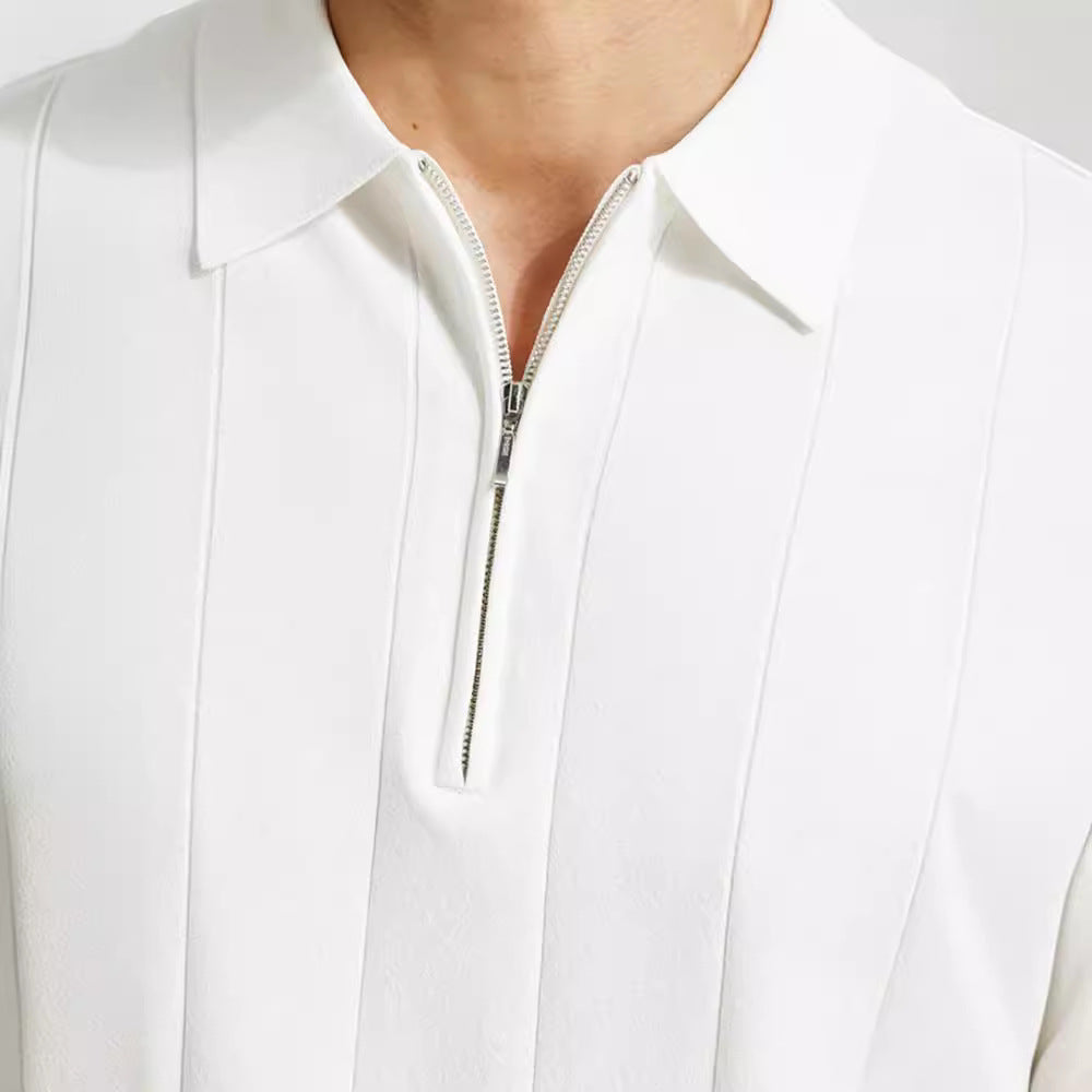 Męska Koszulka Polo z Krótkim Rękawem | Zamek Błyskawiczny | Paski na Rękawach | Regular Fit | Casual i Smart Casual