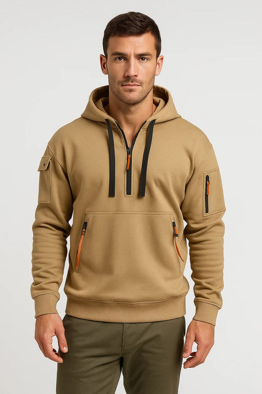 Bluza z kapturem męska | pół zamek, kieszenie na zamek