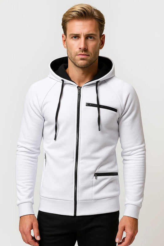 Bluza z kapturem męska | slim fit, kieszenie na zamek