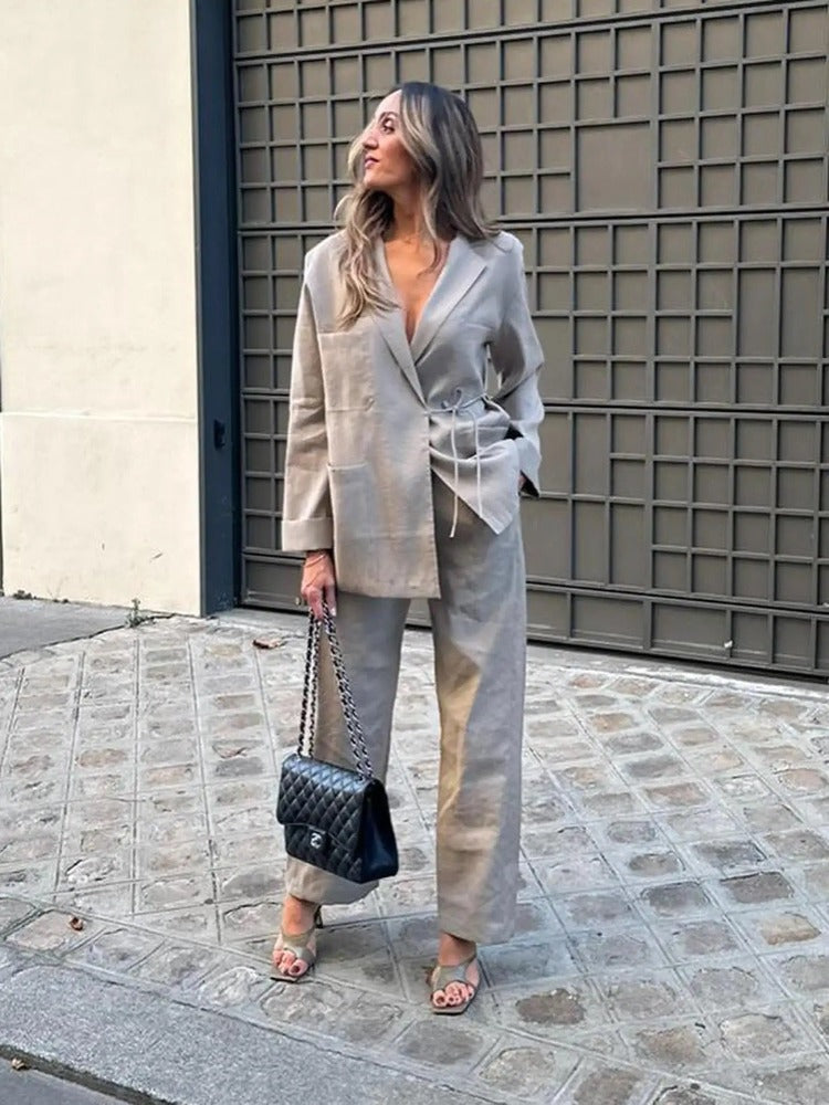 Mila | Dwuczęściowy komplet damski | Relaxed fit | Oversize marynarka | Szerokie spodnie | Elegancki