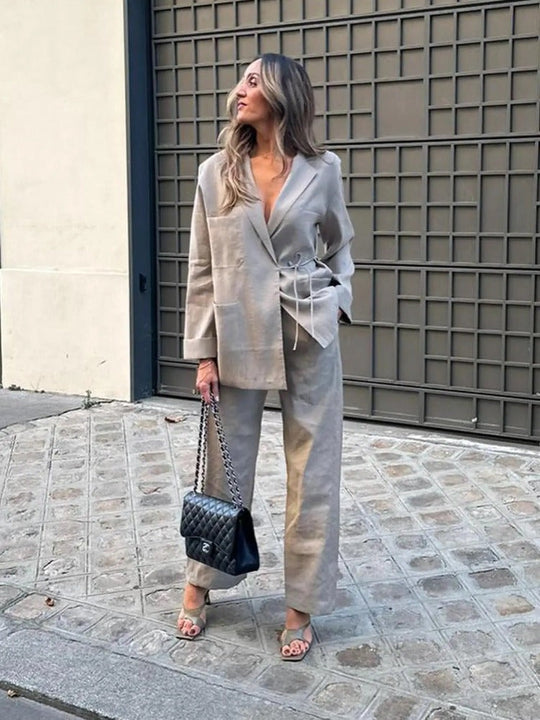 Mila | Dwuczęściowy komplet damski | Relaxed fit | Oversize marynarka | Szerokie spodnie | Elegancki