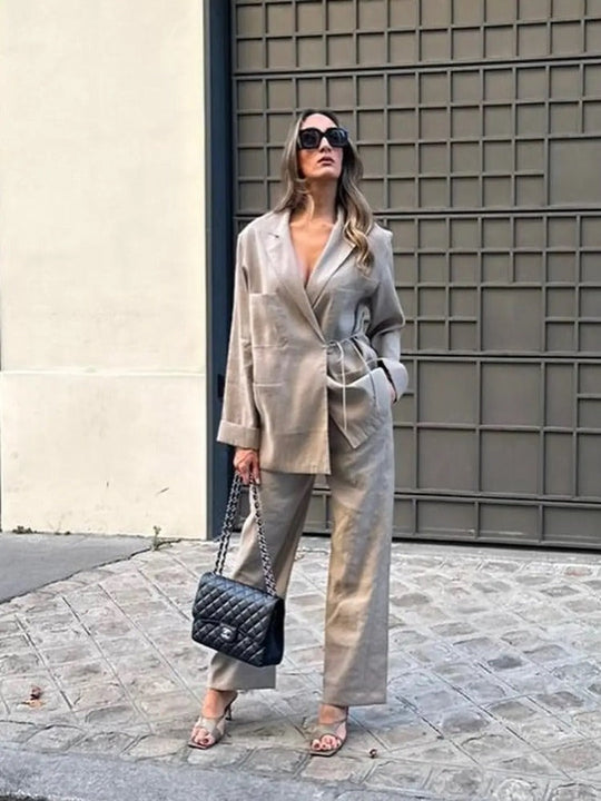 Mila | Dwuczęściowy komplet damski | Relaxed fit | Oversize marynarka | Szerokie spodnie | Elegancki