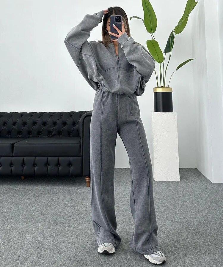 Kobieta | Wygodny Zestaw Dwuczęściowy | Top i Spodnie | Luźny Krój | Styl Casual