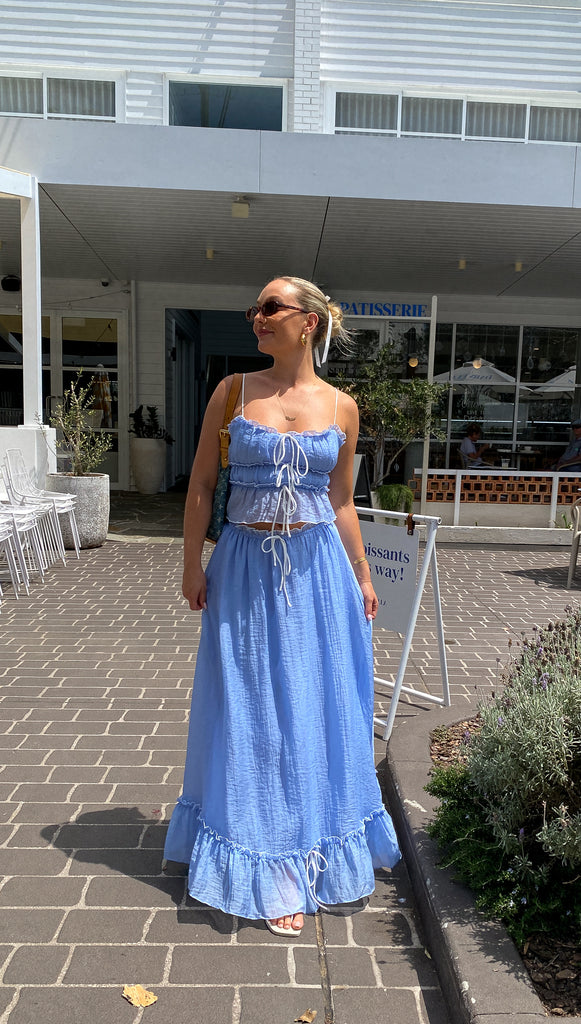 Roxy | Dwuczęściowy zestaw letni | Crop top & maxi spódnica | Boho | Lekki i komfortowy
