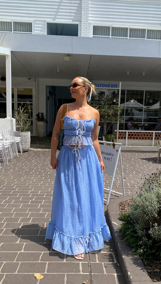 Roxy | Dwuczęściowy zestaw letni | Crop top & maxi spódnica | Boho | Lekki i komfortowy