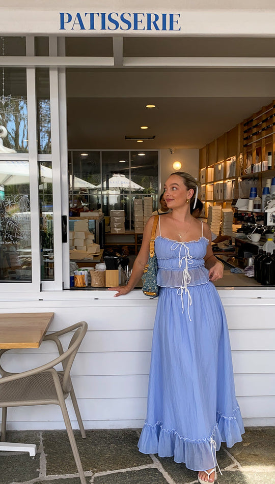 Roxy | Dwuczęściowy zestaw letni | Crop top & maxi spódnica | Boho | Lekki i komfortowy
