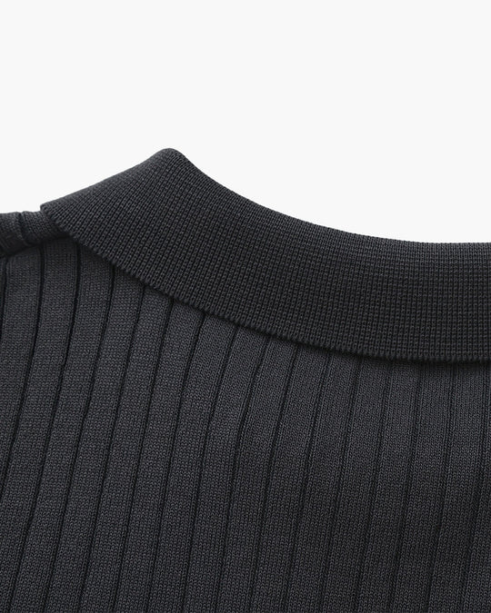Męskie Polo z Otwartych Kołnierzem V | Struktura w Pionowe Prążki | Casual Smart Fit | Na Ciepłe Sezony i Półsezon