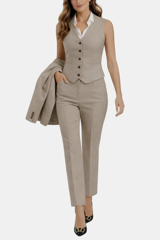 Isabel | 3-częściowy Garnitur Damski | Żakiet, Kamizelka i Spodnie, Dopasowany Elegancki Look