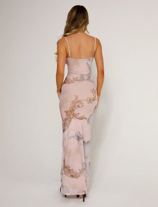 Sukienka maxi | koronkowe detale, cienkie ramiączka