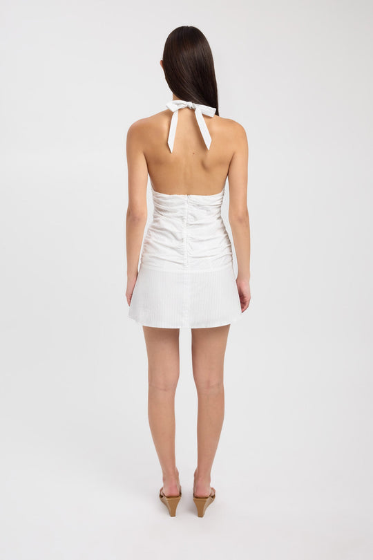 Kobieta | Sukienka Mini | Dekolt Halter | Marszczenie | Rozkloszowana Spódnica