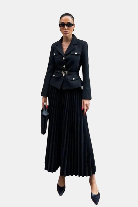Karina | Zestaw Żakietu z Paskiem i Spódnicy Plisowanej | Elegancki, Dopasowany Look