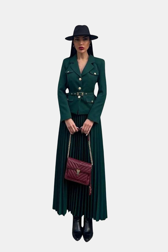 Karina | Zestaw Żakietu z Paskiem i Spódnicy Plisowanej | Elegancki, Dopasowany Look