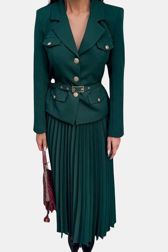 Karina | Zestaw Żakietu z Paskiem i Spódnicy Plisowanej | Elegancki, Dopasowany Look