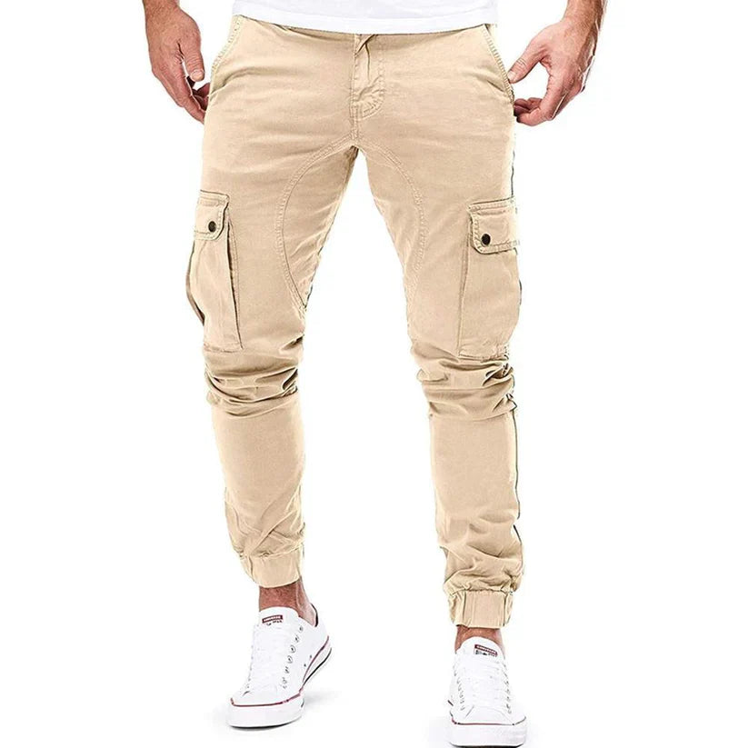 Męskie Spodnie Cargo Slim Fit z Elastycznym Pasem | Kieszenie Skośne | Zwężany Krój | Na Co Dzień i Aktywności Casual