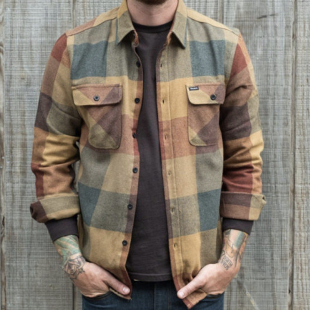 Męska Koszula w Kratę z Długim Rękawem | Klasyczny Kołnierzyk | Regular Fit | Casual Warstwowy Styl | Jesień Wiosna