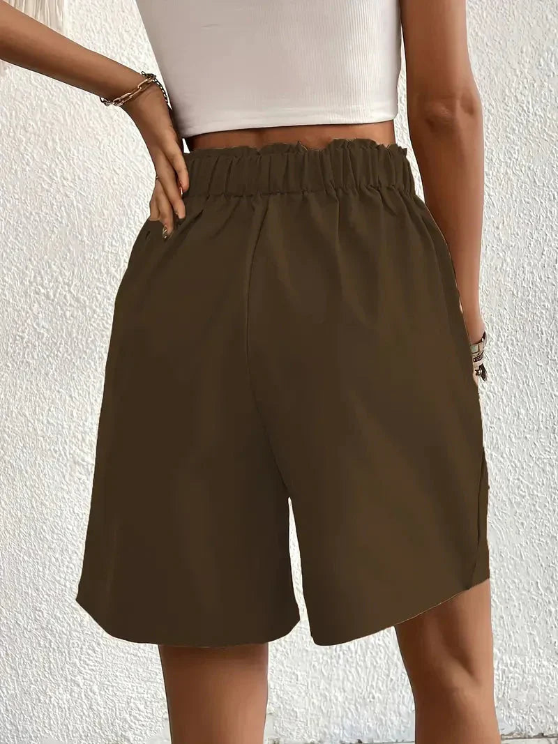 Damskie Szorty z Wysokim Stanem | Elastyczny Pas | Luźny Komfortowy Krój | Letnie Spodenki Casual S–XL