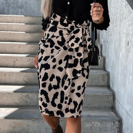 Damska Spódnica Midi w Panterkę | Elastyczny Pas | Lekki Luźny Krój | Letnia Spódnica Casual