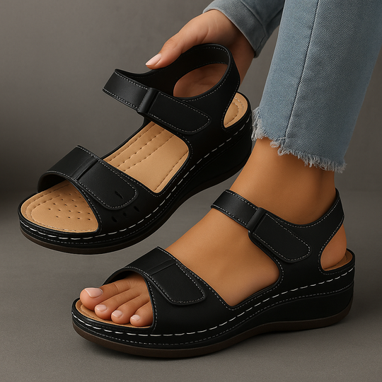 Lina | Damskie Sandały Ortopedyczne na Koturnie | Ergonomiczne, Eleganckie i Regulowane | Komfort na Wiosnę i Lato