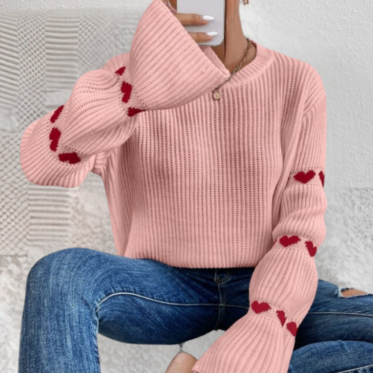 Sweter damski | okrągły dekolt, prążkowany wzór