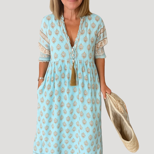Madelon | Damska Sukienka Boho Midi z Kieszeniami | Luźny Fason | Lekka Sukienka Plażowa | Wiosna i Lato