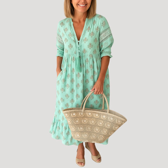 Madelon | Damska Sukienka Boho Midi z Kieszeniami | Luźny Fason | Lekka Sukienka Plażowa | Wiosna i Lato