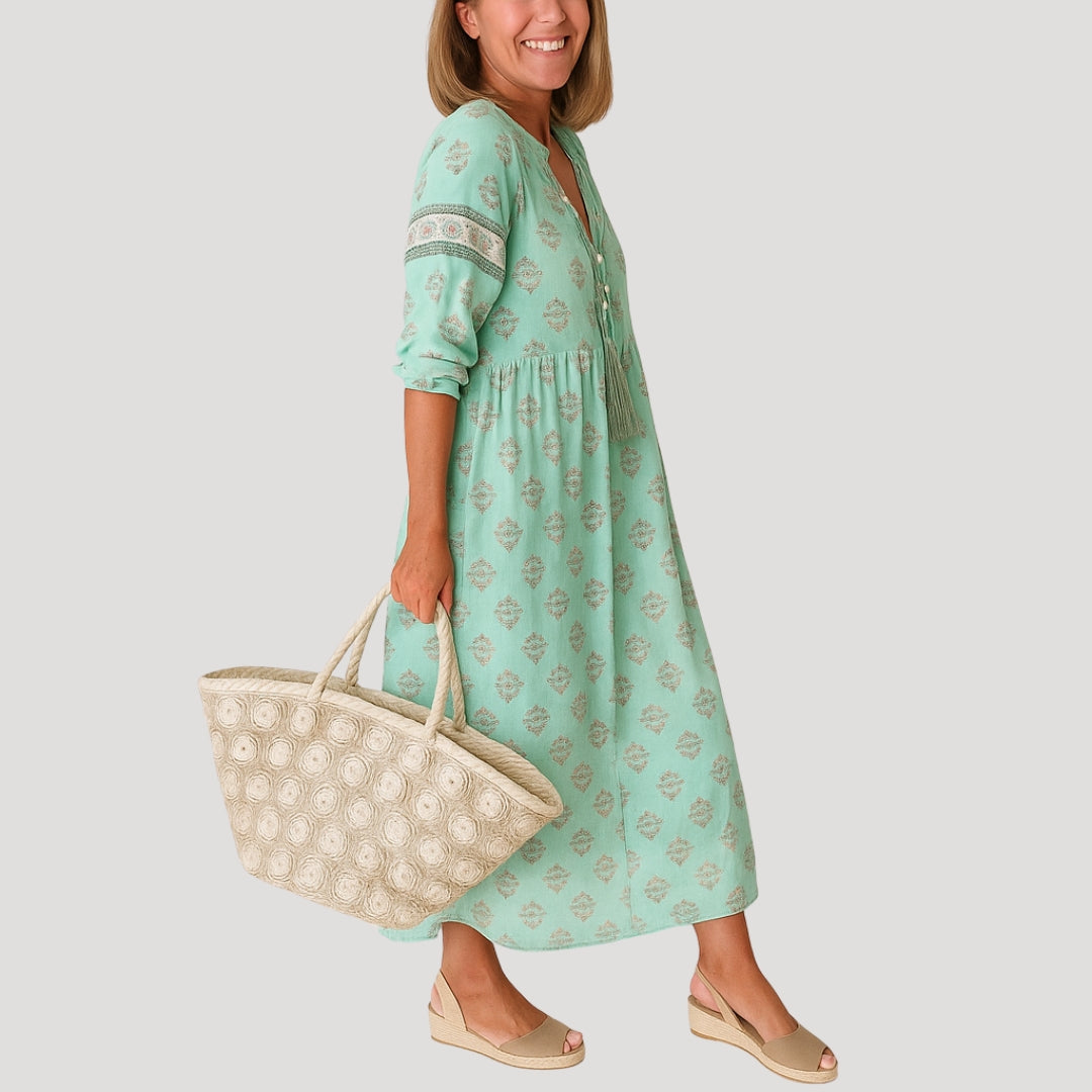 Madelon | Damska Sukienka Boho Midi z Kieszeniami | Luźny Fason | Lekka Sukienka Plażowa | Wiosna i Lato