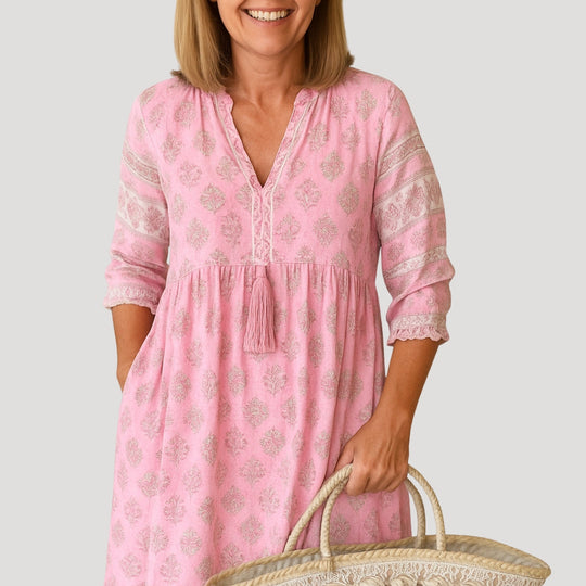 Madelon | Damska Sukienka Boho Midi z Kieszeniami | Luźny Fason | Lekka Sukienka Plażowa | Wiosna i Lato