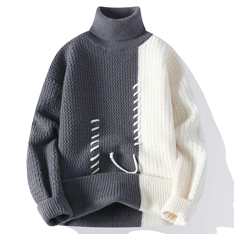Sweter męski | golf prążkowany, dwukolorowy