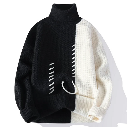 Sweter męski | golf prążkowany, dwukolorowy