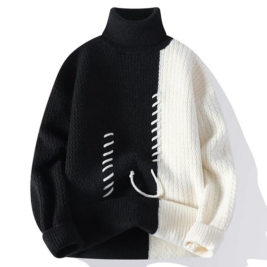 Sweter męski | golf prążkowany, dwukolorowy