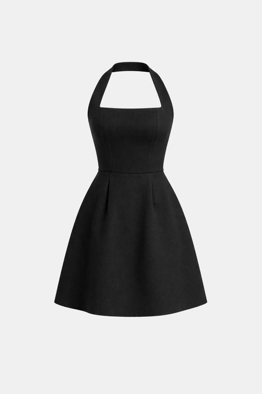 Marloes | Damska sukienka koktajlowa mini halter | Kwadratowy dekolt | Sukienka A-line na wesele i przyjęcia