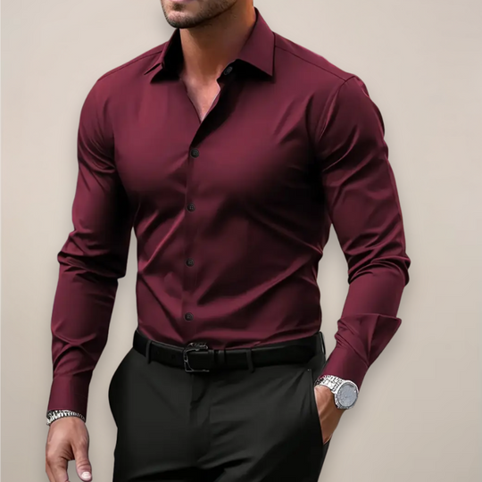 Męska Koszula Slim Fit z Klasycznym Kołnierzykiem | Zapięcie na Guziki | Elegancki Dopasowany Krój | Do Pracy i Na Co Dzień