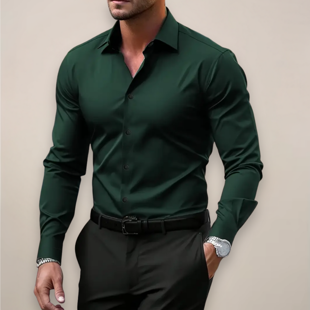 Męska Koszula Slim Fit z Klasycznym Kołnierzykiem | Zapięcie na Guziki | Elegancki Dopasowany Krój | Do Pracy i Na Co Dzień