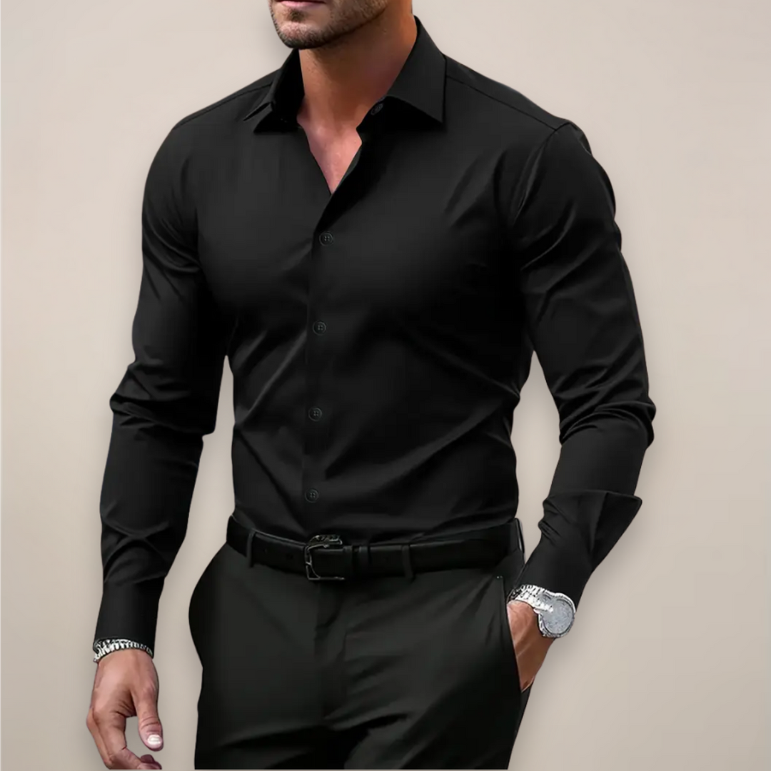Męska Koszula Slim Fit z Klasycznym Kołnierzykiem | Zapięcie na Guziki | Elegancki Dopasowany Krój | Do Pracy i Na Co Dzień