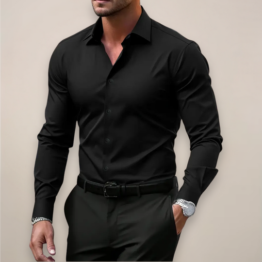 Męska Koszula Slim Fit z Klasycznym Kołnierzykiem | Zapięcie na Guziki | Elegancki Dopasowany Krój | Do Pracy i Na Co Dzień